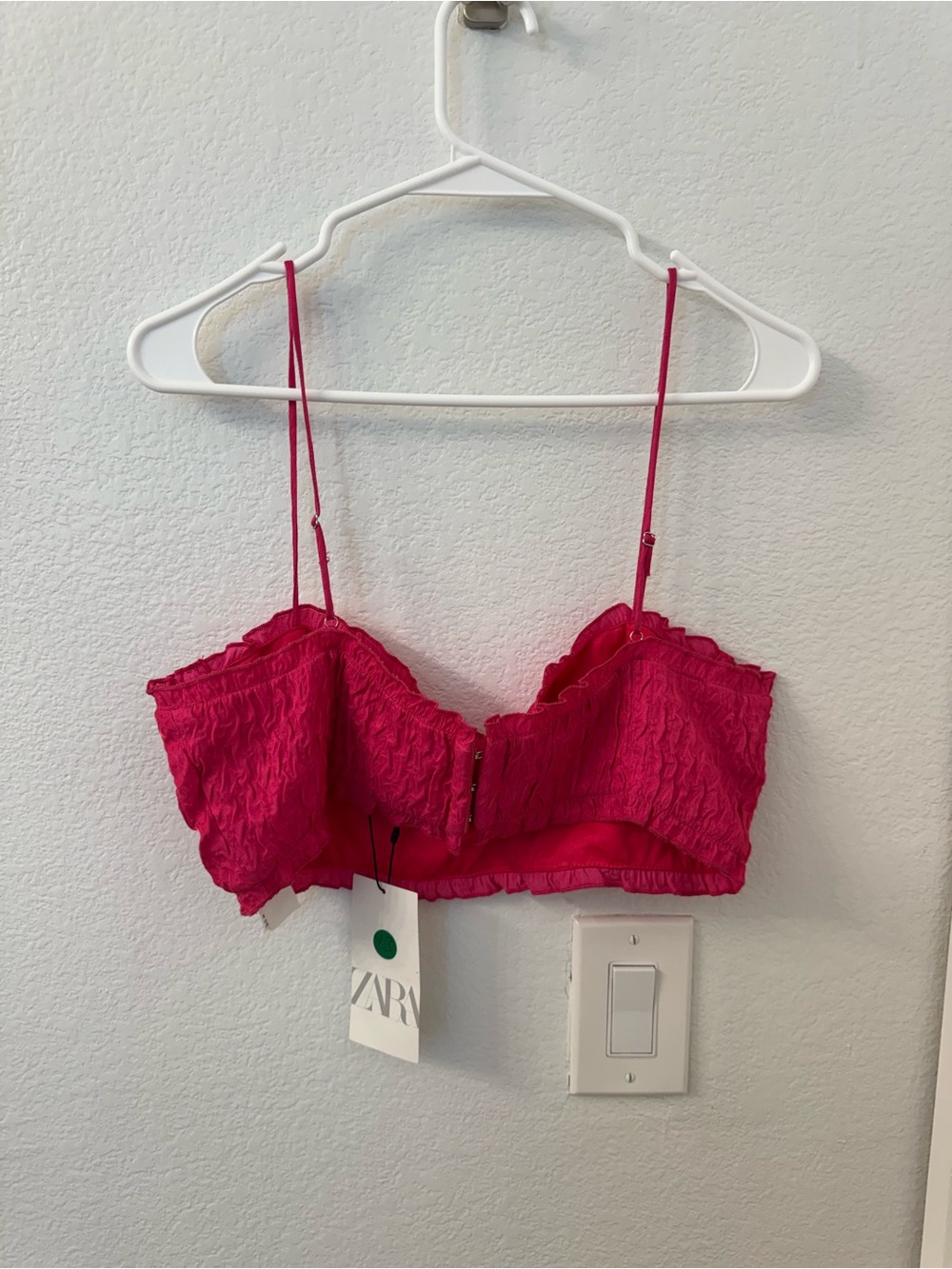NWT Zara Hot Pink Textured Crop Bustier Bralette Crop Large new